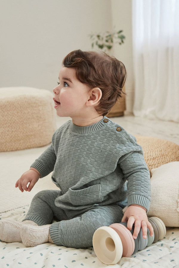 Mineral Blue Textured Knit Top and Leggings Baby Set (immediate)