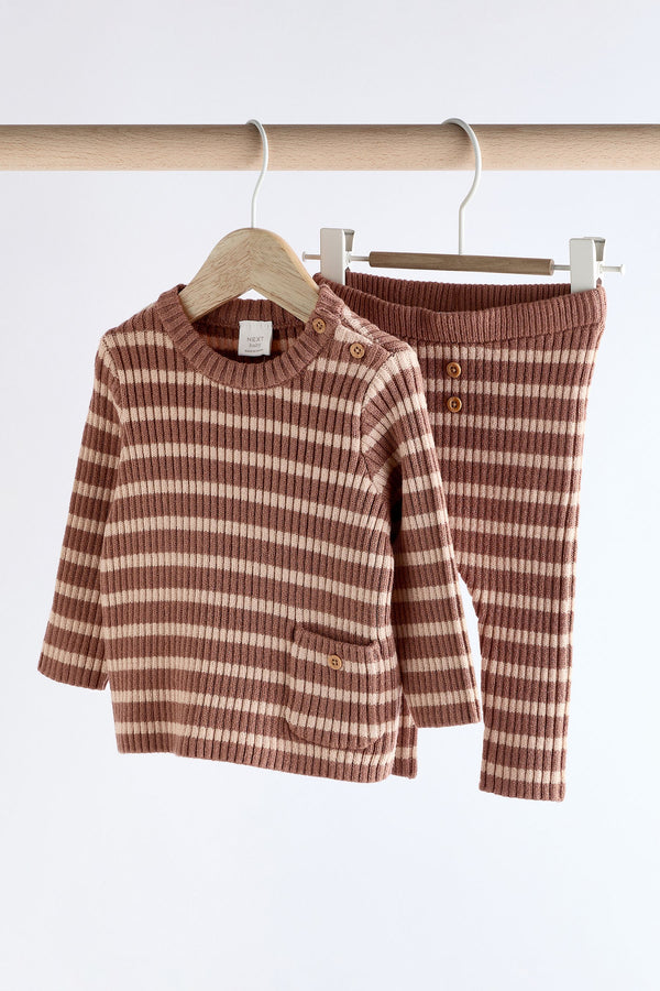 Brown Stripe Baby Knitted Rib Top and Leggings Set (0mths-2yrs)