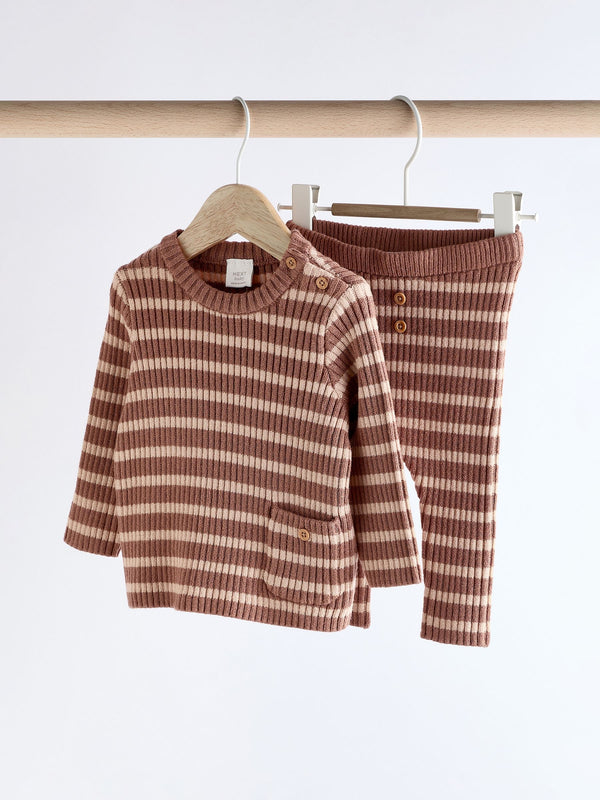 Brown Stripe Baby Knitted Rib Top and Leggings Set (0mths-2yrs)