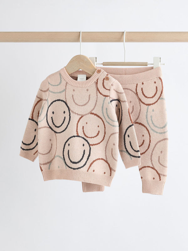 Neutral Print Baby Knitted Top and Leggings Set (immediate)