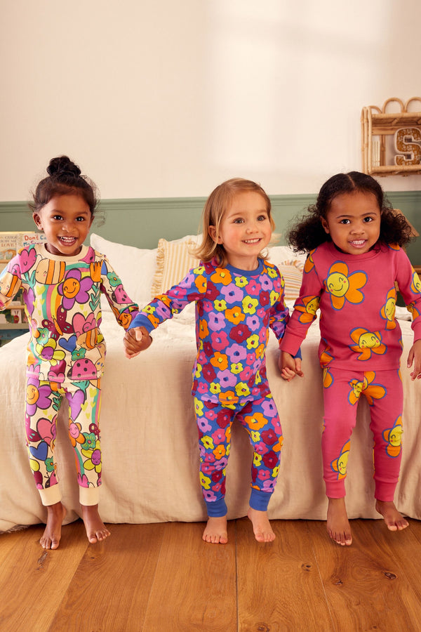 Pink/Blue Character 100% Cotton Printed Snuggle Pyjamas 3 Pack (9mths-12yrs)