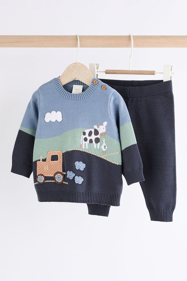 Blue Farm Baby Knitted 100% Cotton Top and Leggings Set (0mths-2yrs)