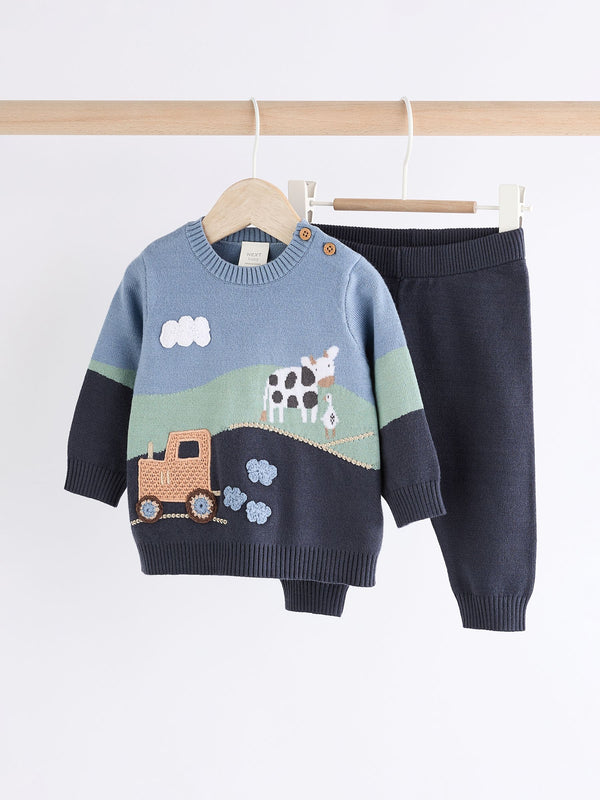 Blue Farm Baby Knitted 100% Cotton Top and Leggings Set (0mths-2yrs)