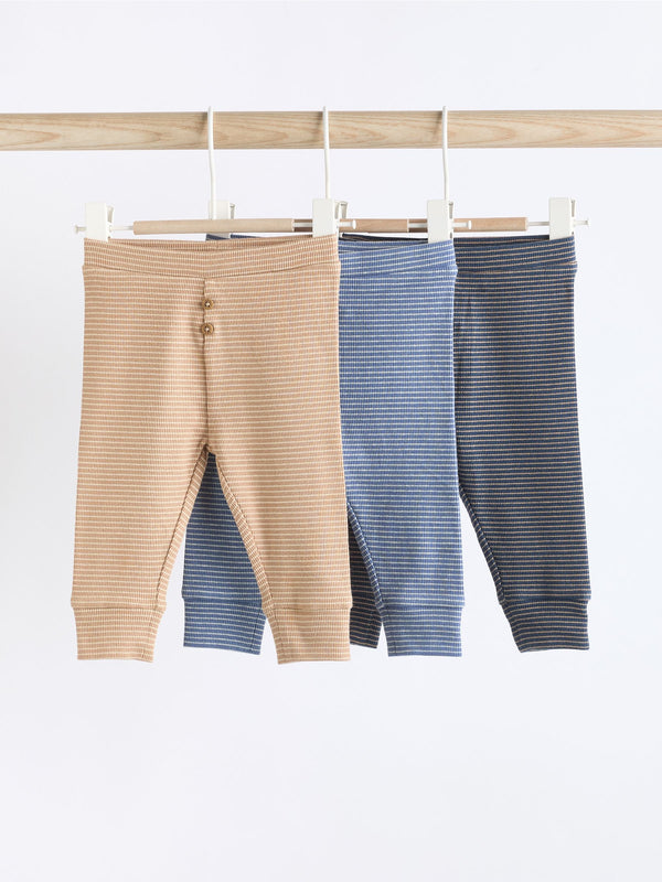 Blue/Neutral Stripe Baby Leggings 3 Pack