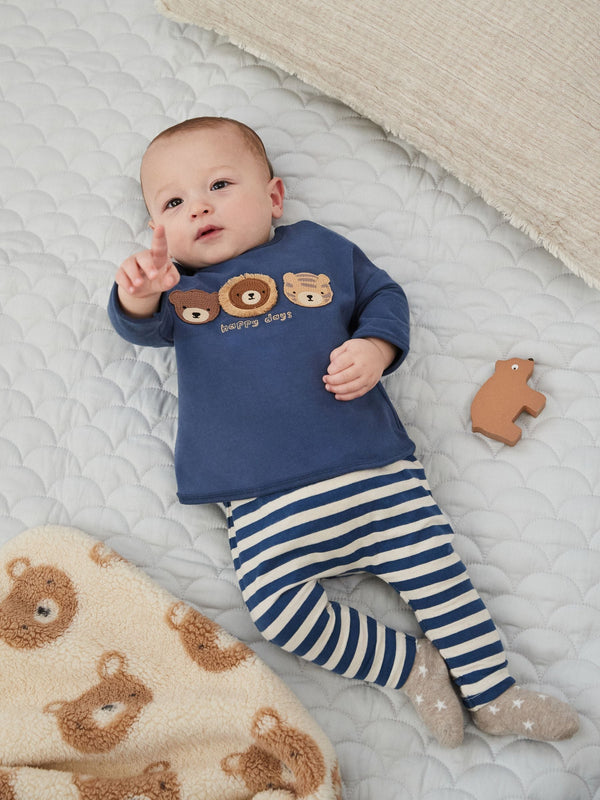 Navy Stripe Baby Top And Leggings Set