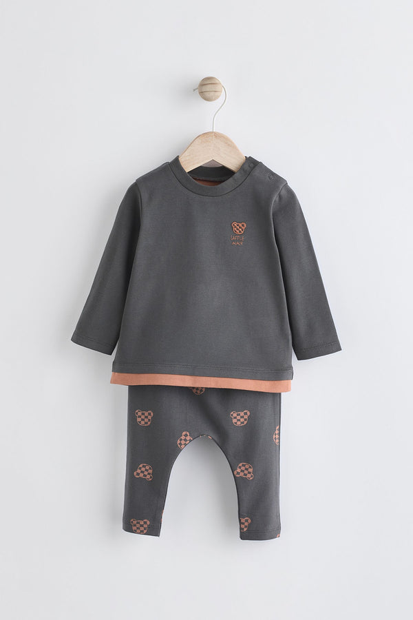 Black/Brown Baby 100% Cotton Top And Leggings Set