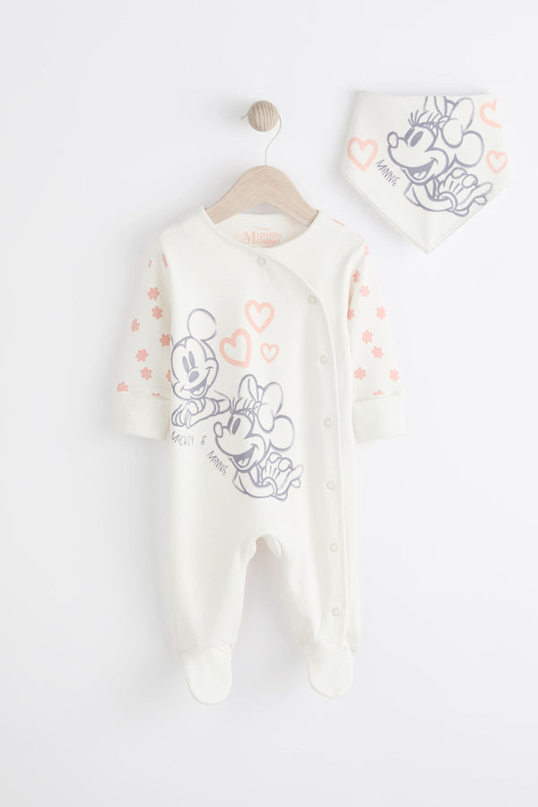 Pink/Cream Minnie Mouse License Baby Sleepsuit and Bib Set (immediate)