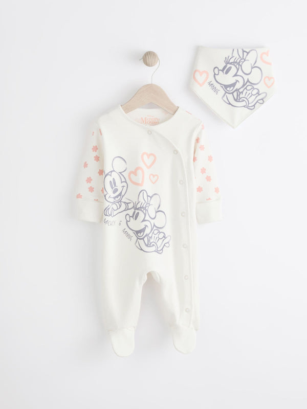 Pink/Cream Minnie Mouse License Baby Sleepsuit and Bib Set immediate