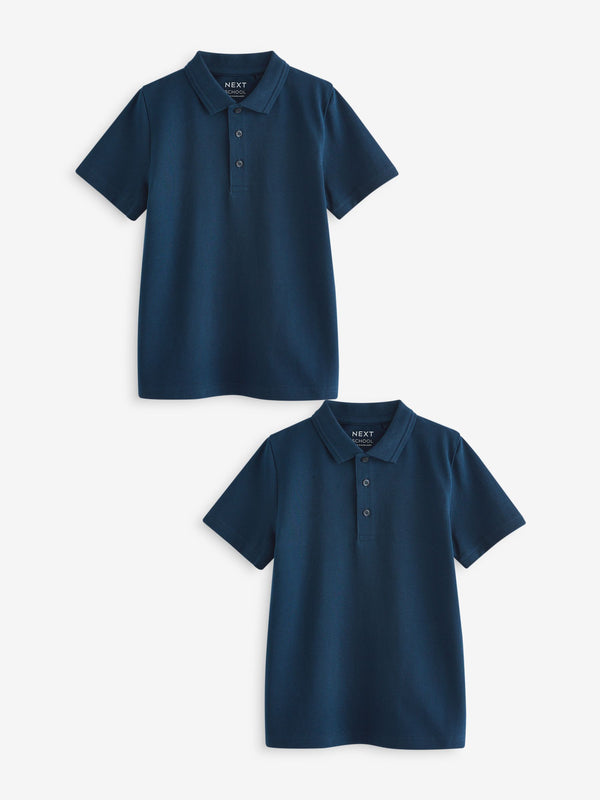 Navy Regular Fit Cotton School Short Sleeve Polo Shirts 2 Pack (3-16yrs)