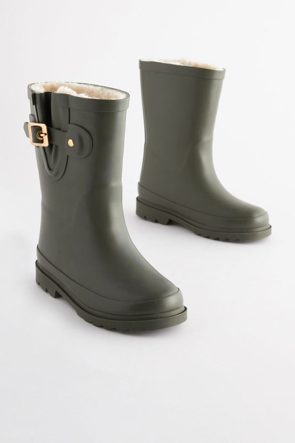 Khaki Green Warm Lined Buckle Wellies