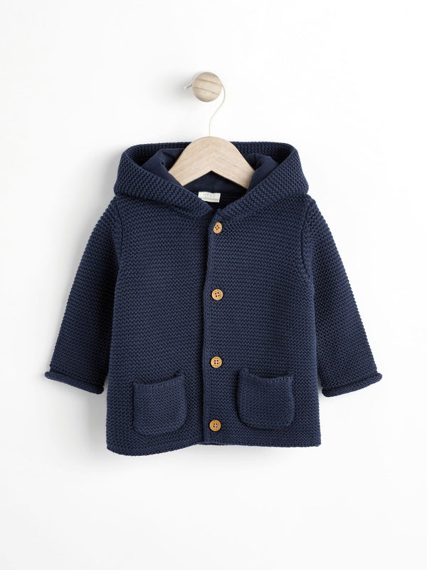 Navy Blue Knitted Hooded Baby Cardigan (0mths-2yrs)