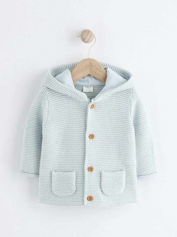 Pale Blue Baby Knitted 100% Organic Cotton Cardigan (0mths-2yrs)