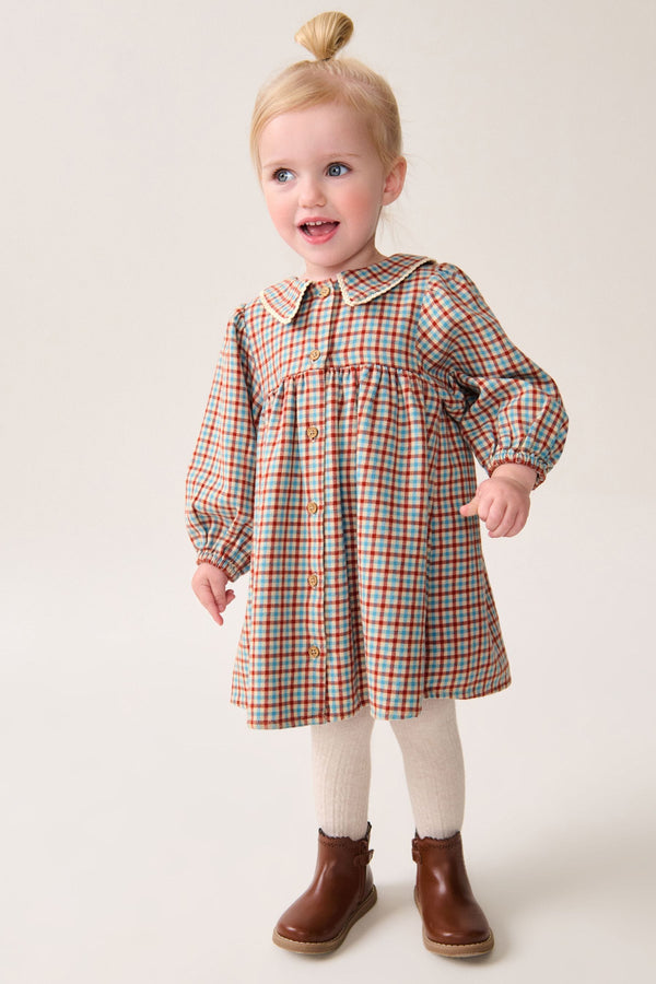 Blue/Ginger Check 100% Cotton Collar Dress (3mths-8yrs)