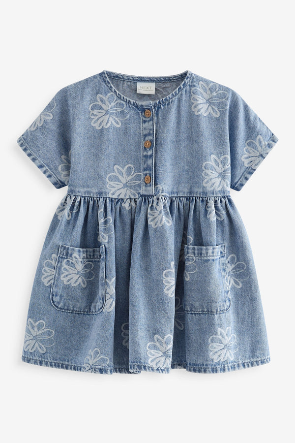 Blue Flower Denim Relaxed Cotton Dress (3mths-8yrs)