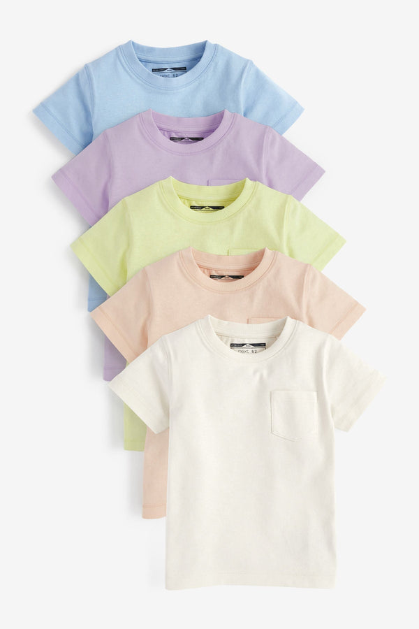 Pastel Multi 100% Cotton Short Sleeve T-Shirts 5 Pack (3mths-7yrs)