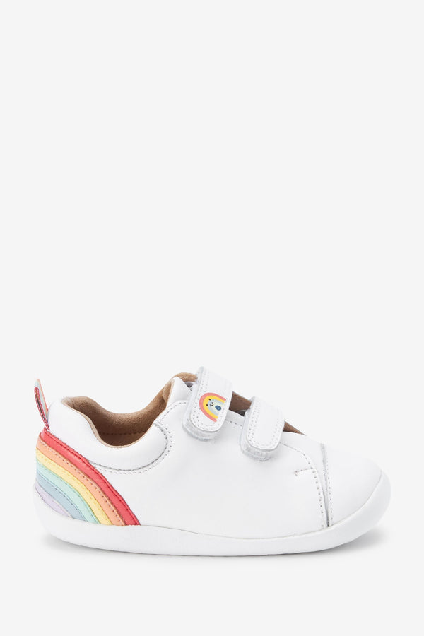 White Leather Standard Fit (F) First Walker Rainbow Trainers