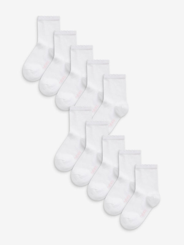 White 10 Pack Cotton Rich School Ankle Socks