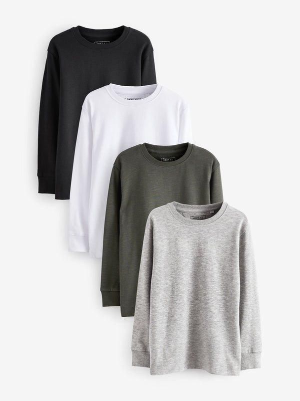 Black/White/Grey Plain Long Sleeve Cosy T-Shirts 4 Pack (3-16yrs)