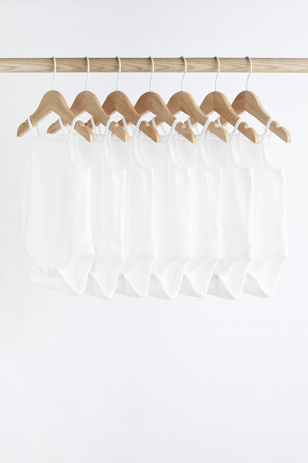 White 7 Pack Baby 100% Cotton Strappy Bodysuits