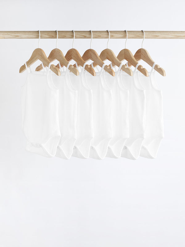 White 7 Pack Baby Strappy Bodysuits
