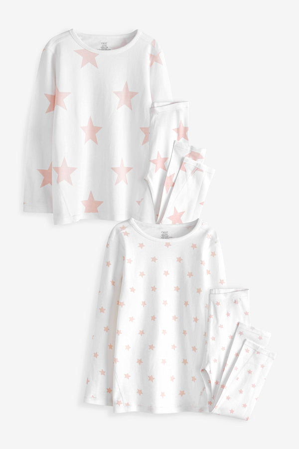 Pink/White Star 2 Pack Kind To Skin Pyjamas Set (9mths-12yrs)