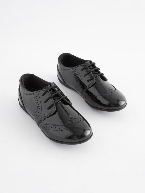 Black Patent Standard Fit (F) School Leather Lace-Up Brogues