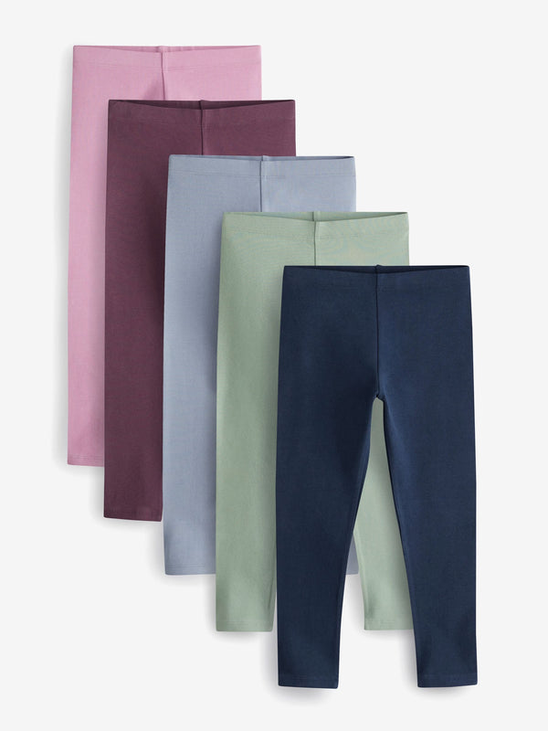 Navy Blue/ Pink/ Sage Green/ Denim Blue Leggings 5 Pack (3-16yrs)