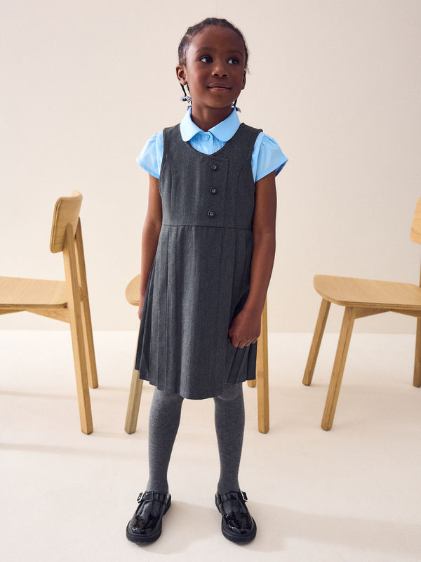 Grey Asymmetric Button Front Pinafore School Dress (3-14yrs)