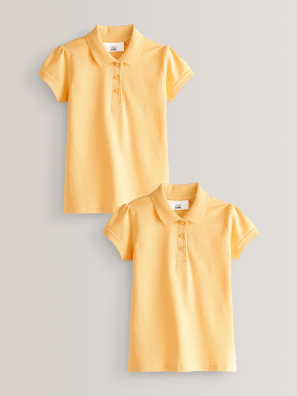 Yellow Regular Fit 2 Pack 100% Cotton Short Sleeve Polo Shirts (3-16yrs)