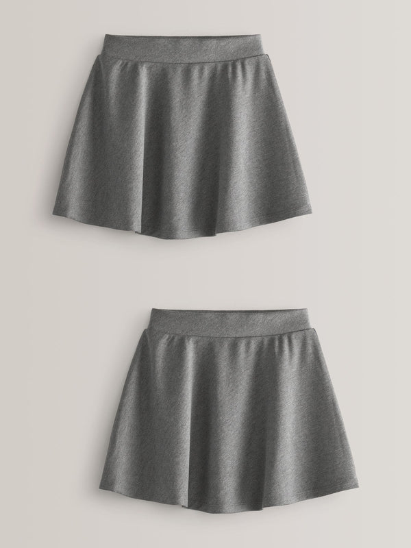 Grey 2 Pack Pull-On Jersey Stretch School Skater Skirts (3-17yrs)