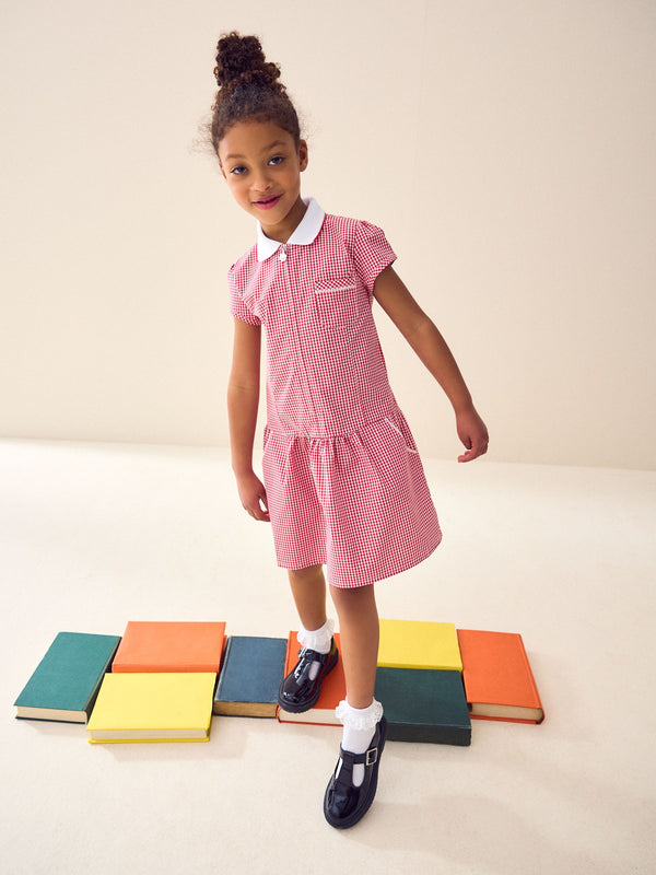 Red Zip Front Cotton Rich Gingham School Dress (3-14yrs)