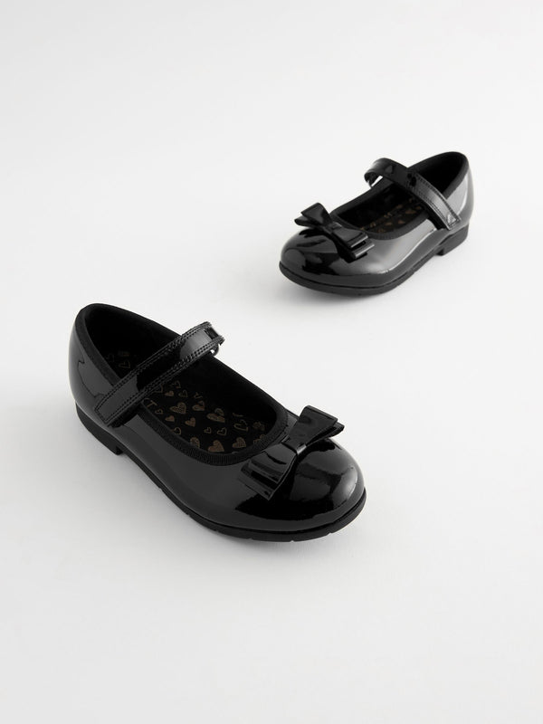 Black Patent Standard Fit (F) School Leather Bow Mary Jane Shoes
