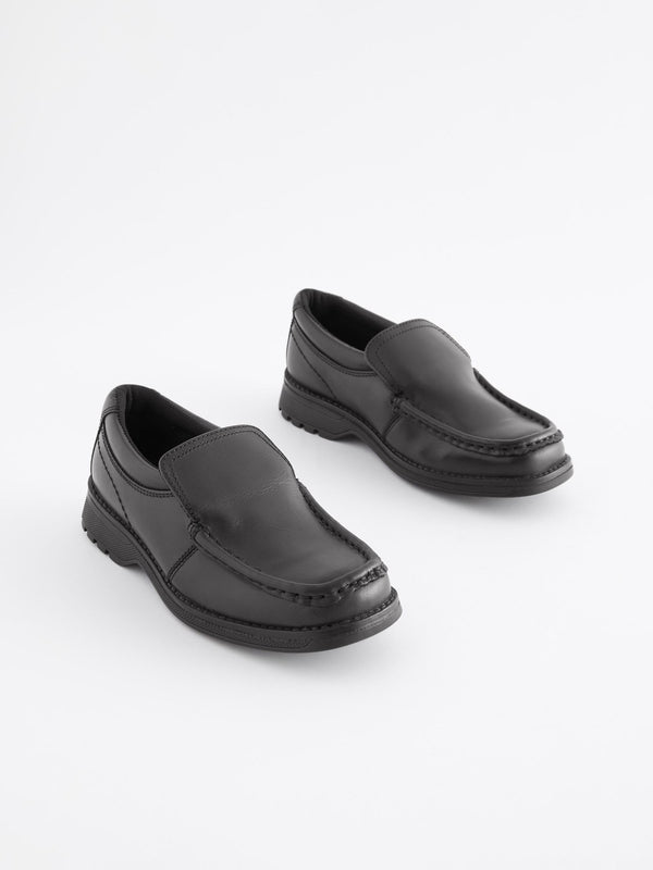 Black Wide Fit (G) School Leather Loafer Shoes