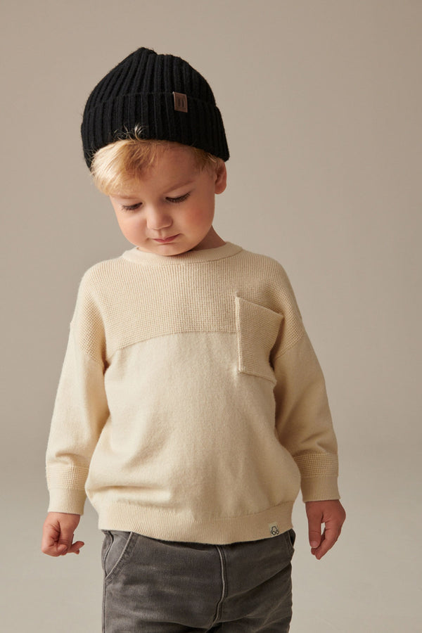 Neutral 100% Cotton Waffle Stitch Crew Jumper (3mths-7yrs)