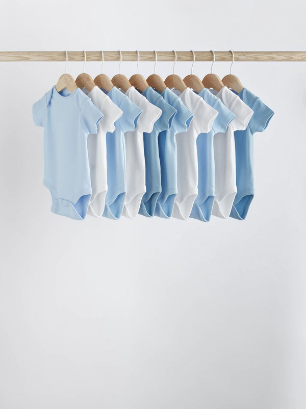 Blue 10 Pack Plain Baby Bodysuits