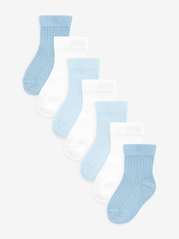 White/Blue Baby Socks 7 Pack (0mths-2yrs)