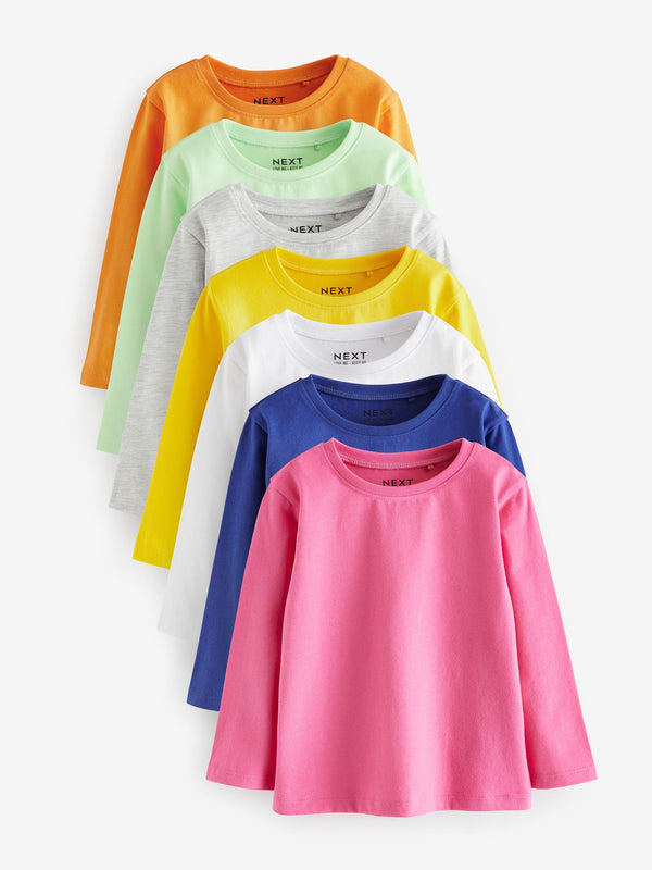 Bright Multicolour 100% Cotton Long Sleeve T-Shirts 7 Pack (3mths-7yrs)