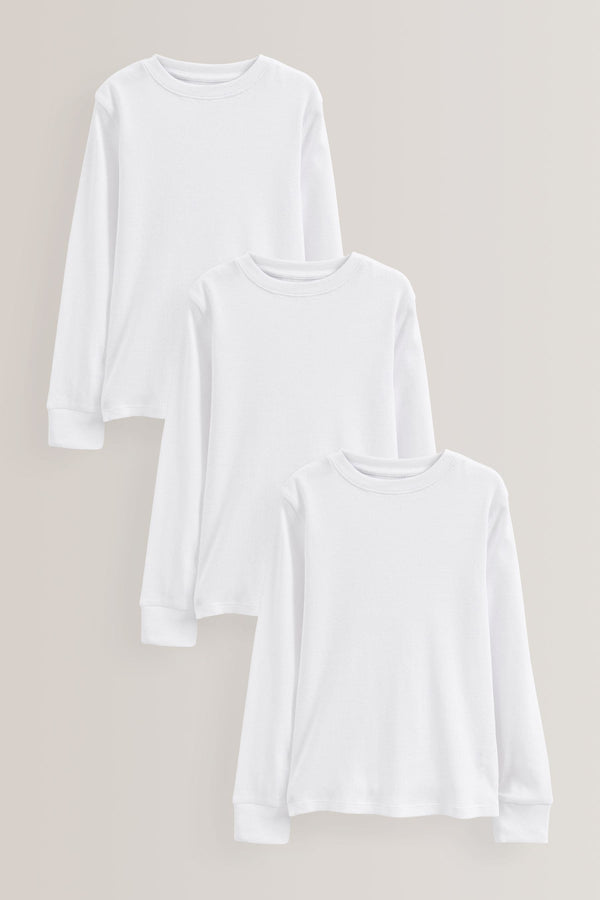 White Long Sleeve Rib Tops 3 Pack (1.5-16yrs)