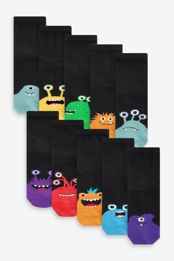 Copy Black/Bright Monsters Cotton Rich Socks 10 Pack