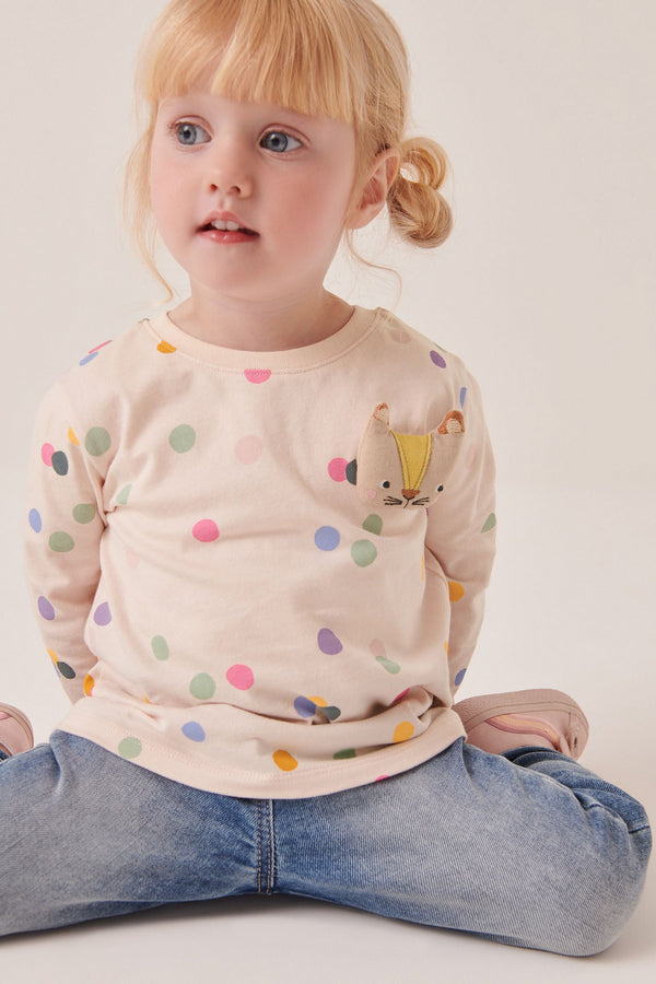 Polka Dot Cat Long Sleeve Character T-Shirt (3mths-7yrs)