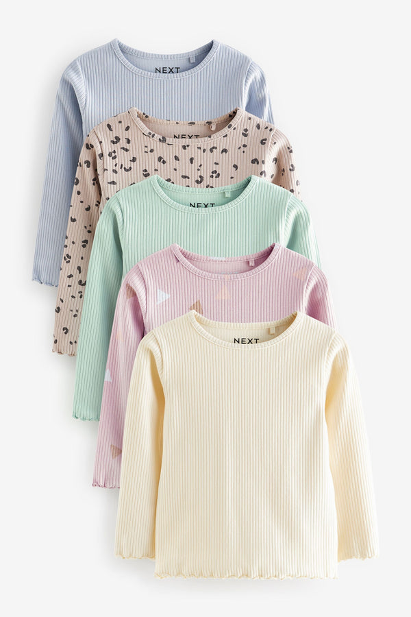 Pastel Ditsy 5 Pack Long Sleeve Rib Jersey Tops (3mths-7yrs)