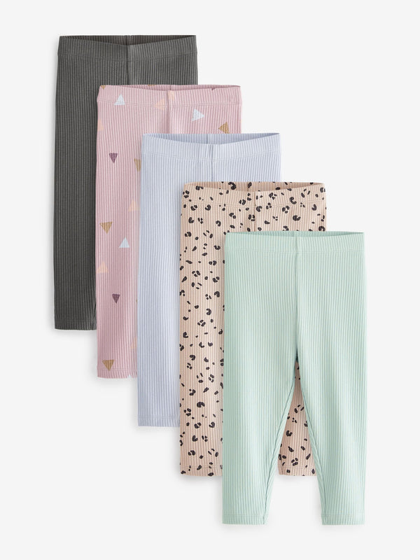 Pastel Ditsy Rib Jersey Leggings 5 Pack (3mths-7yrs)