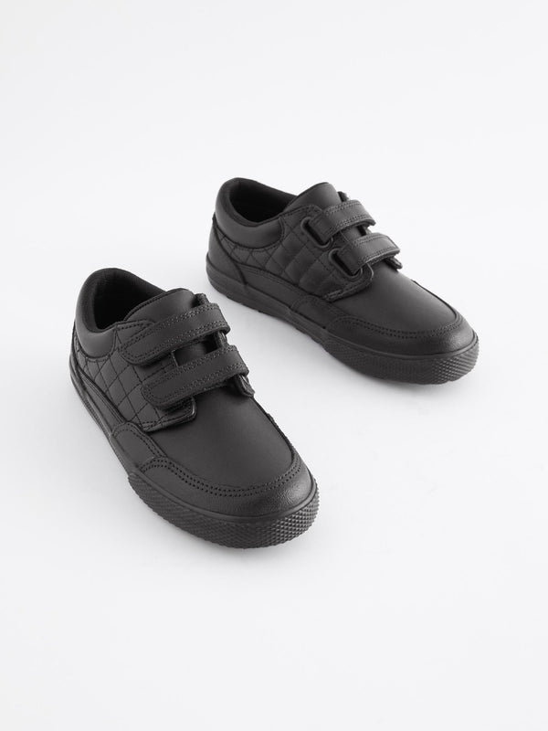 Black Standard Fit (F) School Leather Strap Touch Fasten Shoes