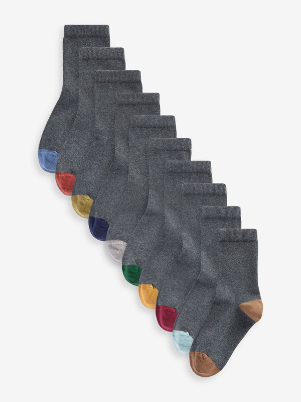 Grey with Contrast Heel and Toe Cotton Rich Socks 10 Pack
