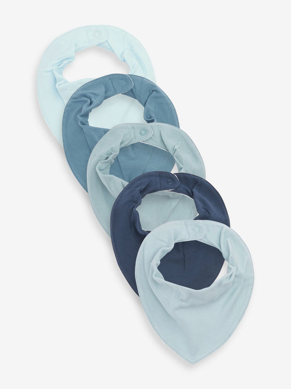 Blue 5 Pack Dribble Baby 100% Cotton Bibs