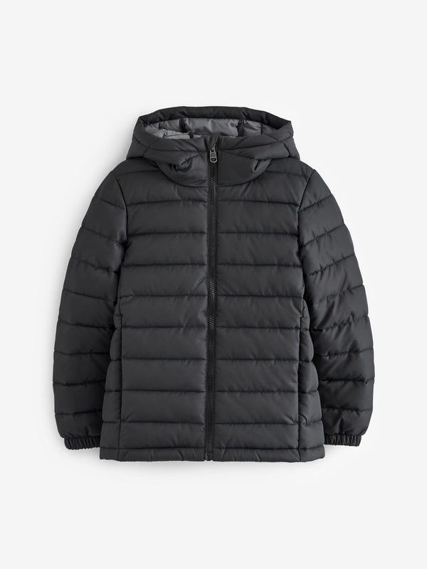 Black Quilted Midweight Hooded Jacket (3-17yrs)