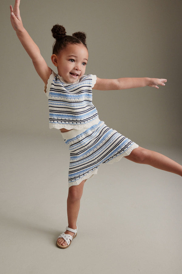 Blue/White Knitted Top And Short Set (3mths-7yrs)