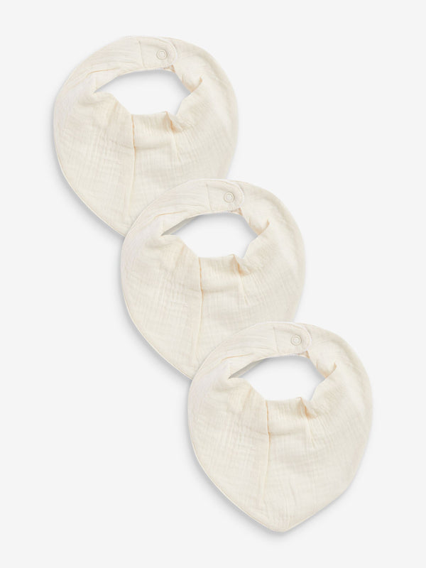 Cream Muslin Baby Dribble Bibs 3 Pack