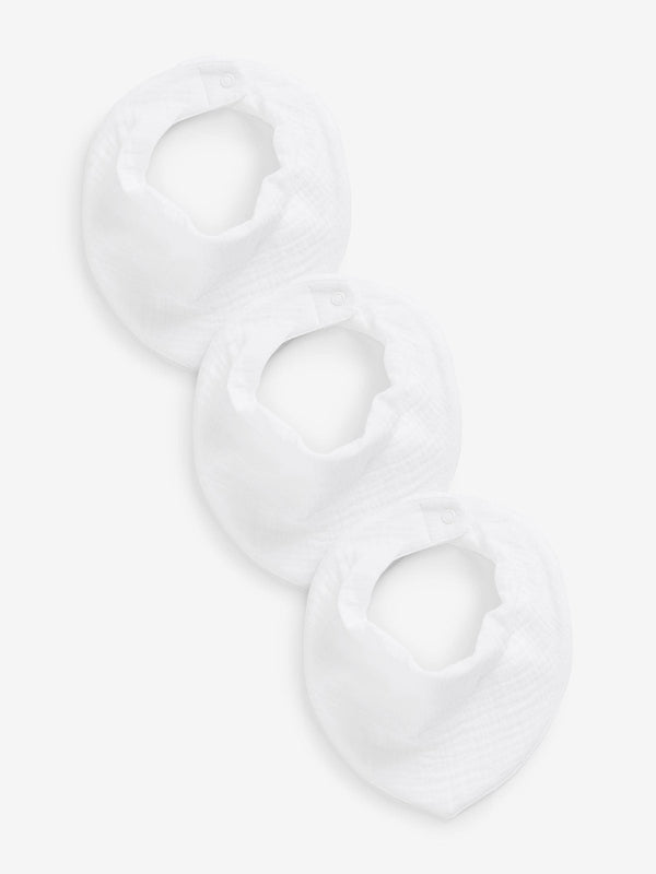 White Muslin Baby Dribble Bibs 3 Pack