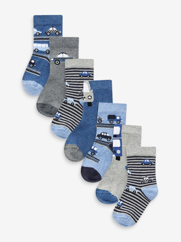 Blue Stripes/Transport Cotton Rich Socks 7 Pack
